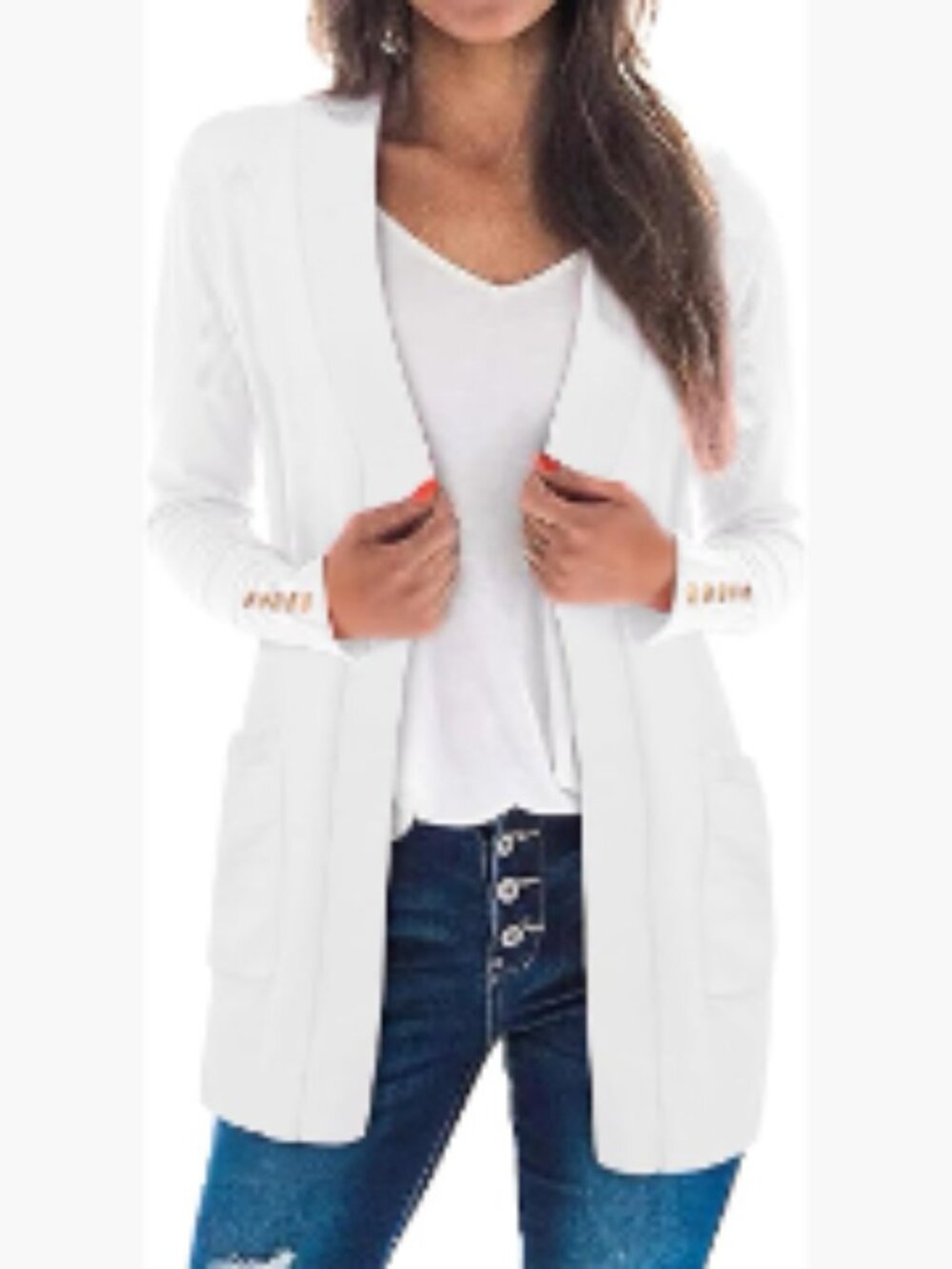 Lightweight Long Sleeve Open Front Knit Cardigan with Pockets